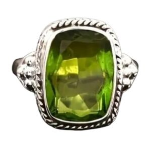 Silvertone Green Gemstone Ring